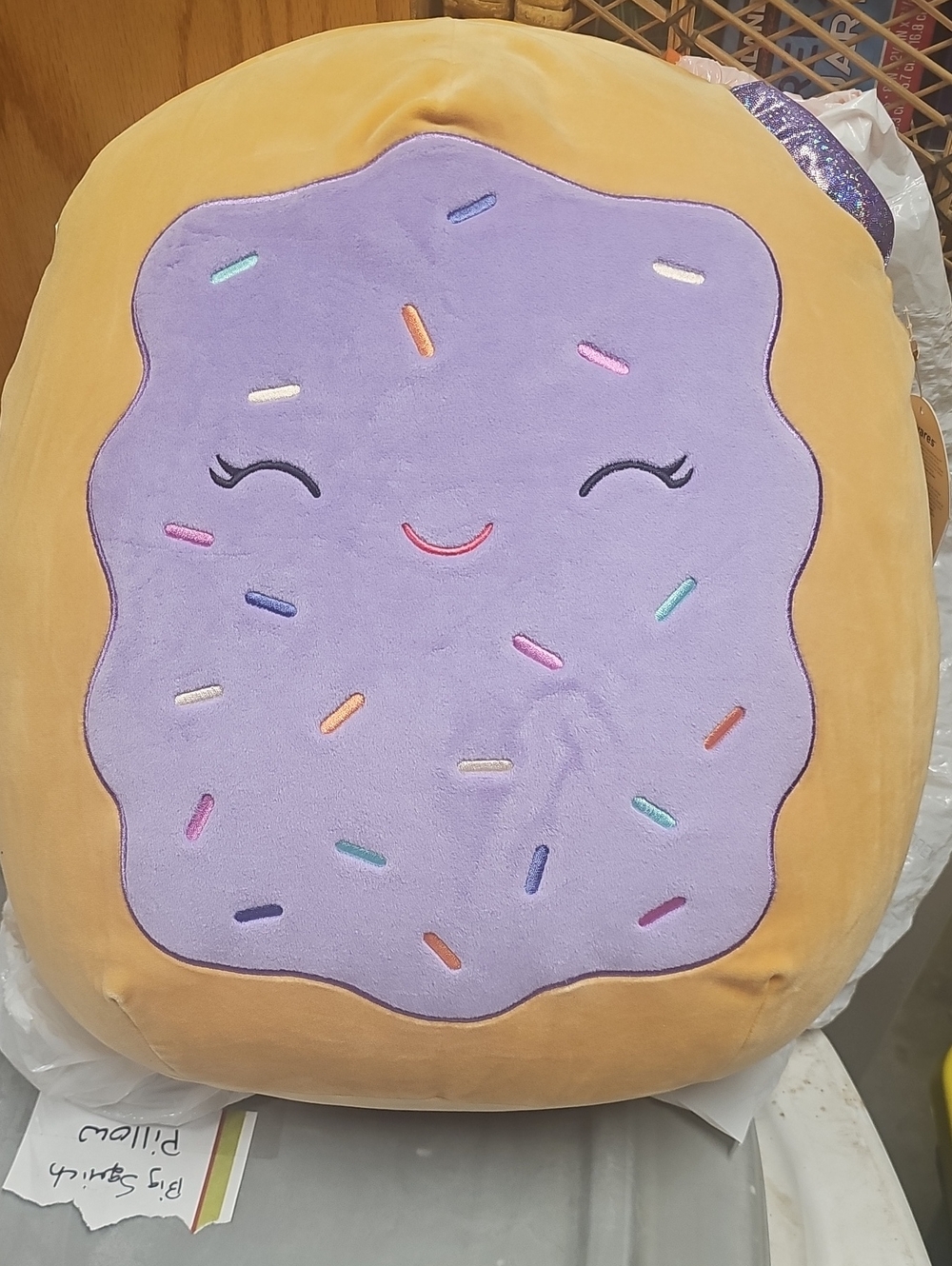 NWT -- Squishmallows Purple Frosted Donut Accent Pillow with Tan Outer